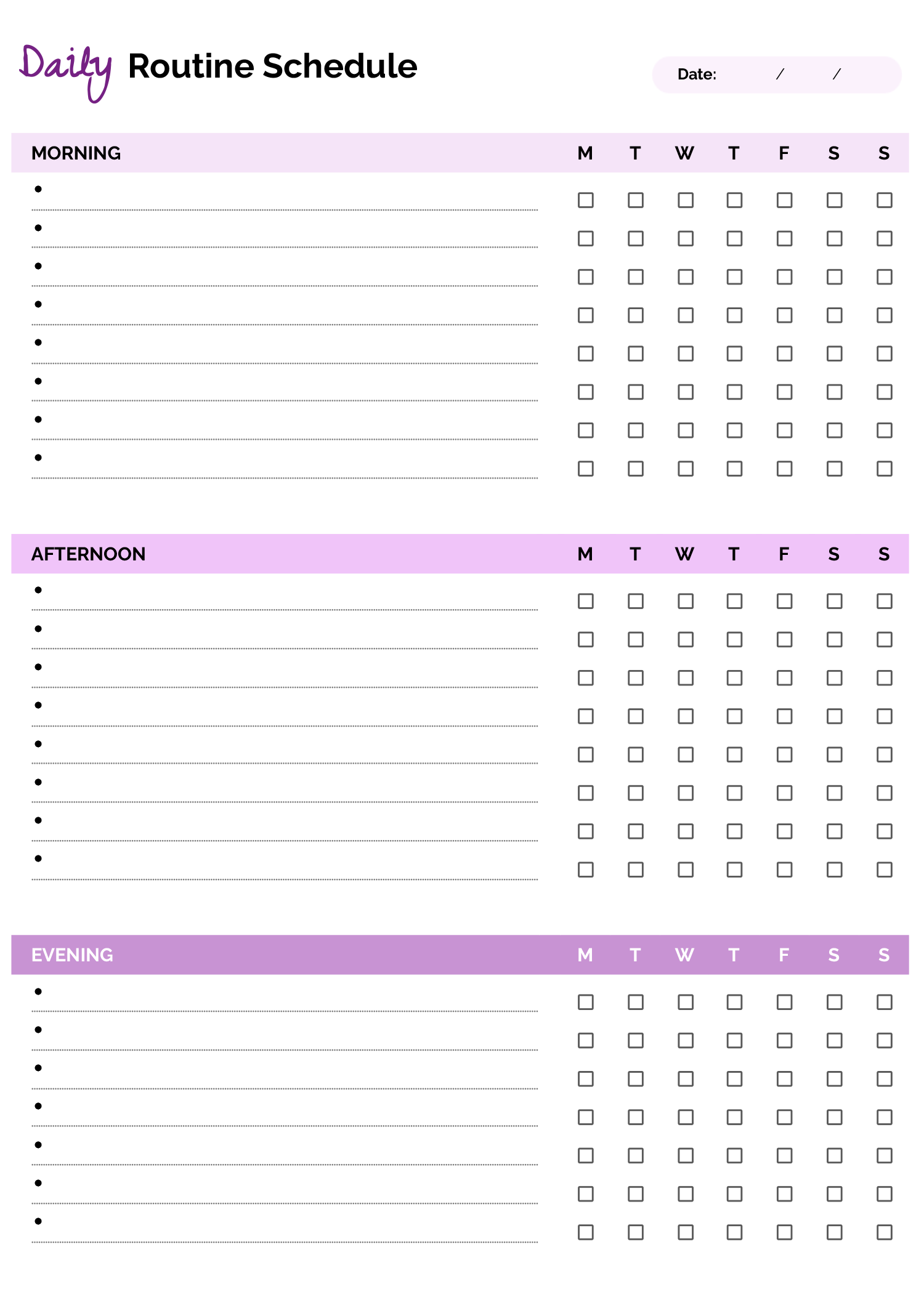Structured daily schedule diagram showing balanced task blocks across morning, midday, afternoon, and evening phases of a workday